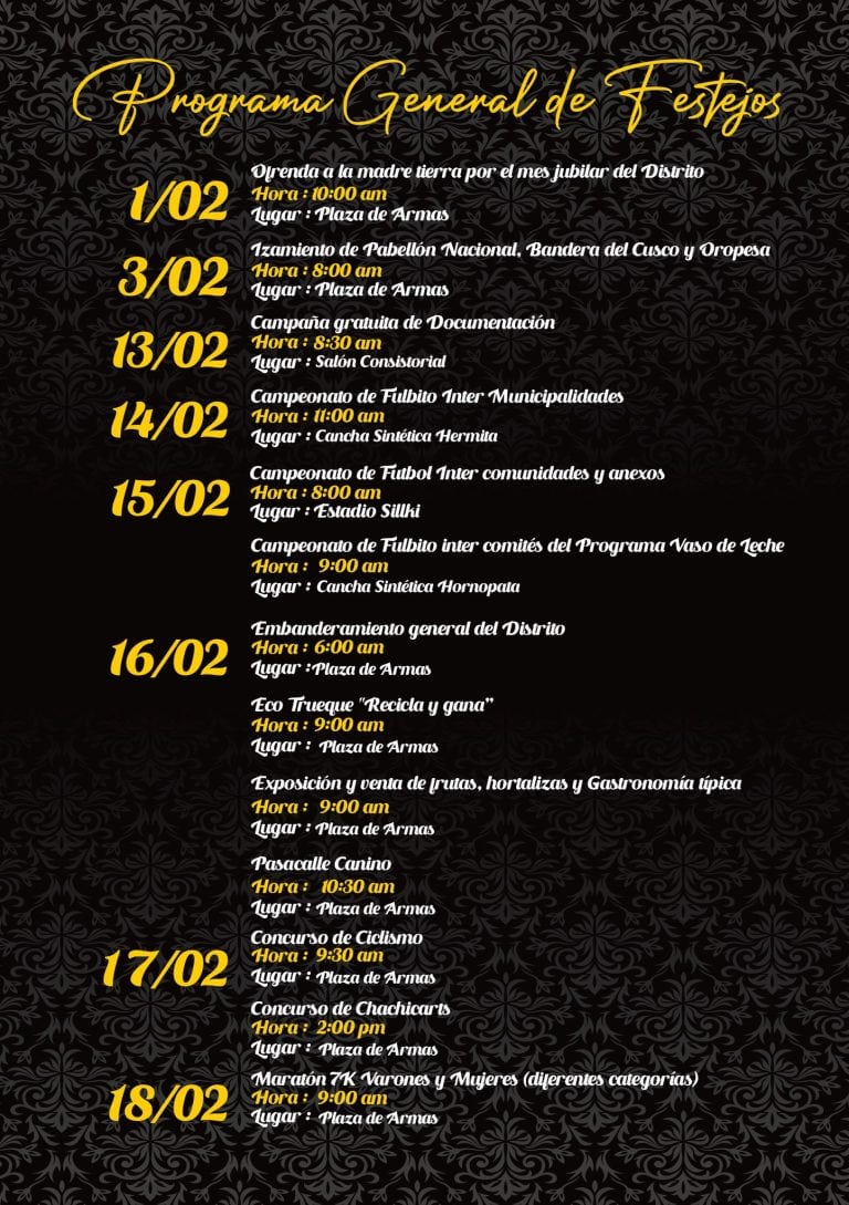 𝗣𝗥𝗢𝗚𝗥𝗔𝗠𝗔 𝗚𝗘𝗡𝗘𝗥𝗔𝗟 𝗗𝗘 𝗙𝗘𝗦𝗧𝗘𝗝𝗢𝗦 𝗣𝗢𝗥 𝗘𝗟 𝟭𝟲𝟰º 𝗔𝗡𝗜𝗩𝗘𝗥𝗦𝗔𝗥𝗜𝗢 𝗗𝗘𝗟 𝗗𝗜𝗦𝗧𝗥𝗜𝗧𝗢 𝗗𝗘 𝗢𝗥𝗢𝗣𝗘𝗦𝗔